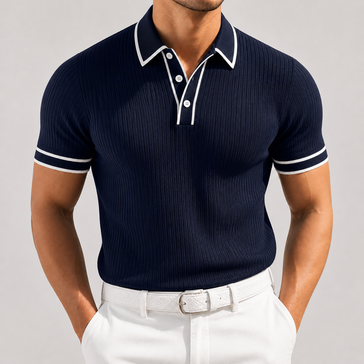 Men's Knit Button-Up Shirt – Navy
