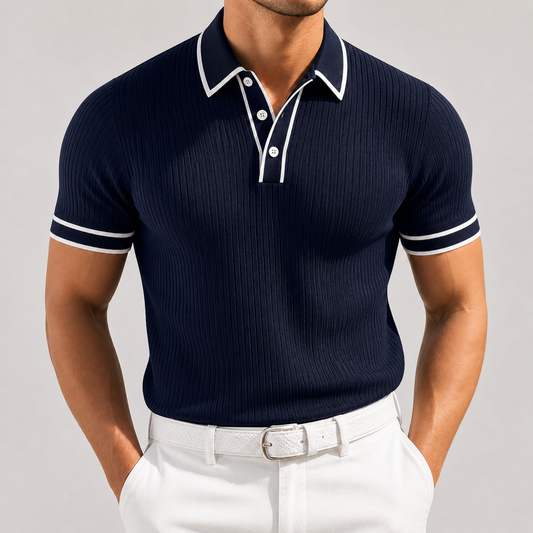 Men's Knit Button-Up Shirt – Navy