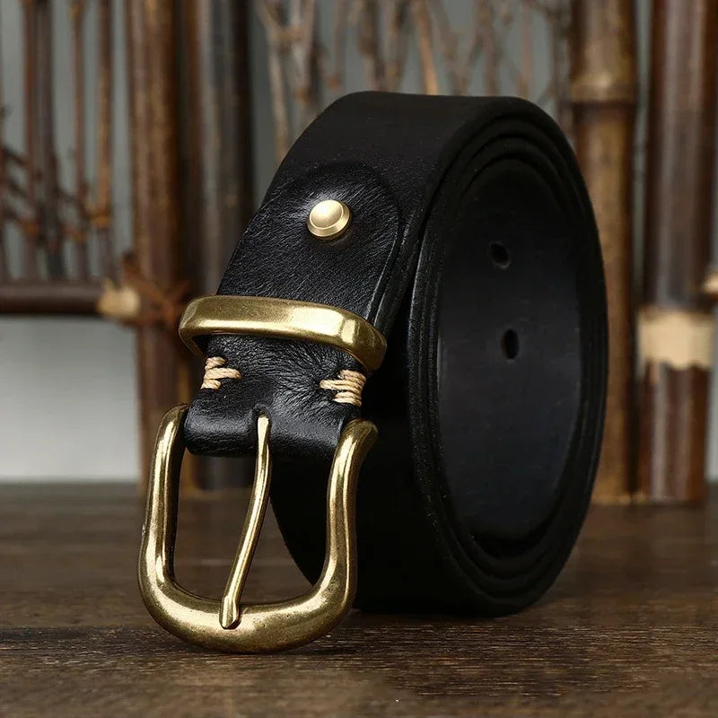 Montero Genuine Leather Brass Buckle Dress Belt