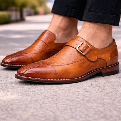 Dorian Croc-Embossed Leather Orthopedic Monk Strap Shoes