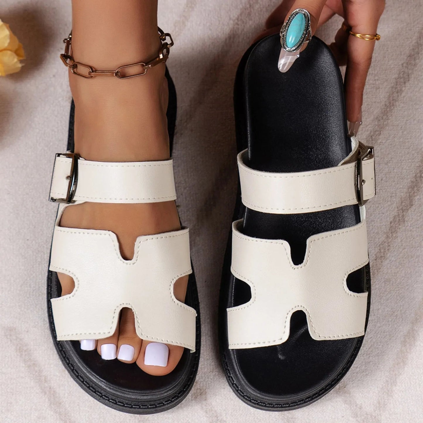 Women's Vegan Leather Adjustable-Strap Sandals