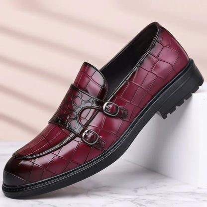 Calvaro Croc-Embossed Leather Double Monk Strap Orthopedic Shoes