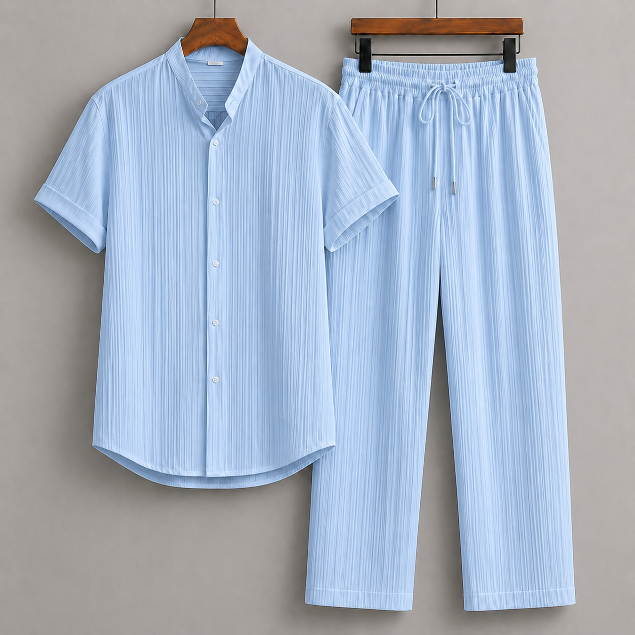 Men's Linen Short-Sleeve Shirt and Drawstring Pants Set