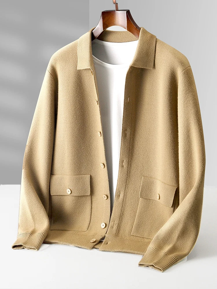 Vestaro Merino Wool Polo Cardigan Sweater