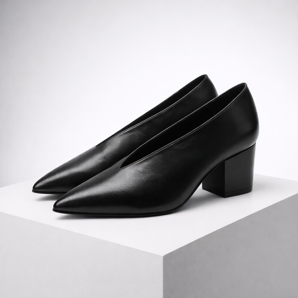 Women's Italian Leather Block Heel Shoes