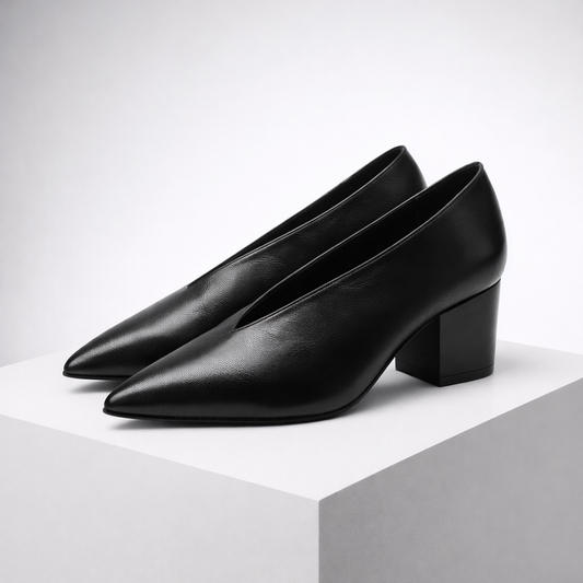 Women's Italian Leather Block Heel Shoes