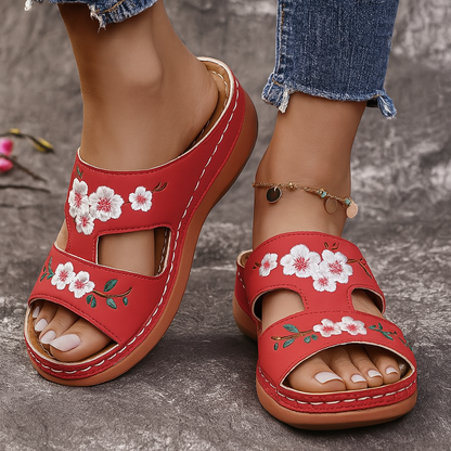 Women's Embroidered Vegan Leather Slip-On Sandals