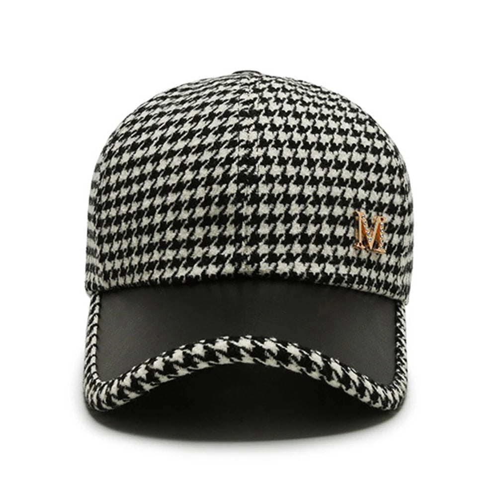 Men's Houndstooth Leather Brim Adjustable Cap