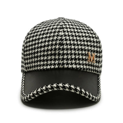 Men's Houndstooth Leather Brim Adjustable Cap