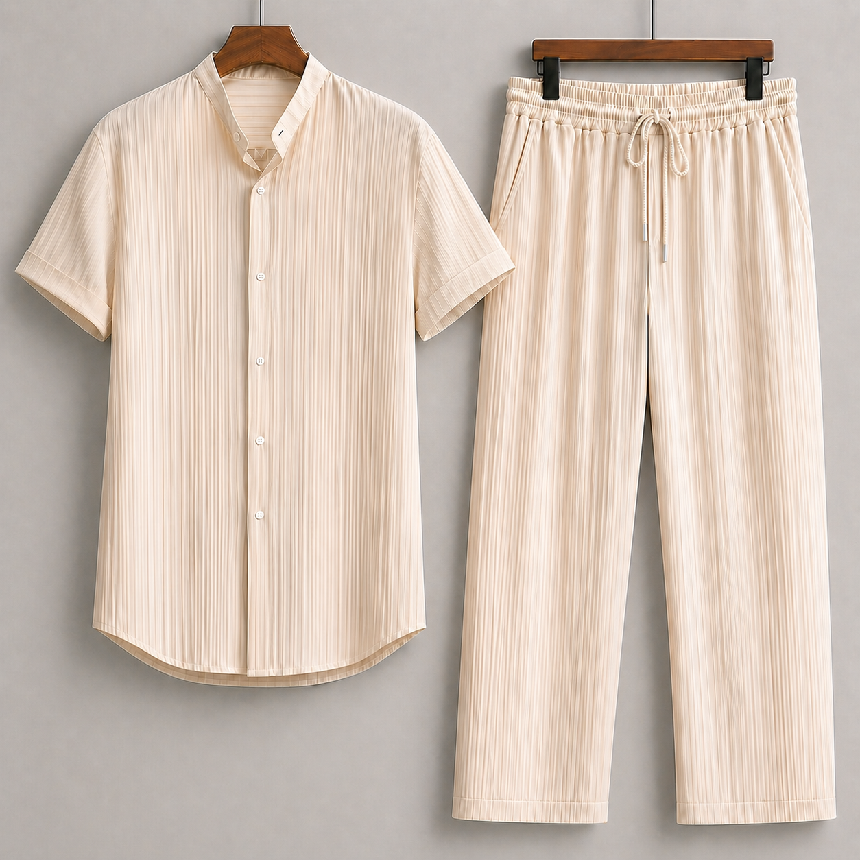 Men's Linen Short-Sleeve Shirt and Drawstring Pants Set