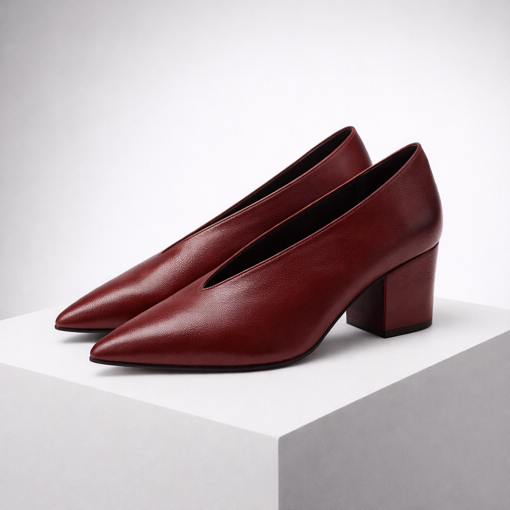 Women's Italian Leather Block Heel Shoes