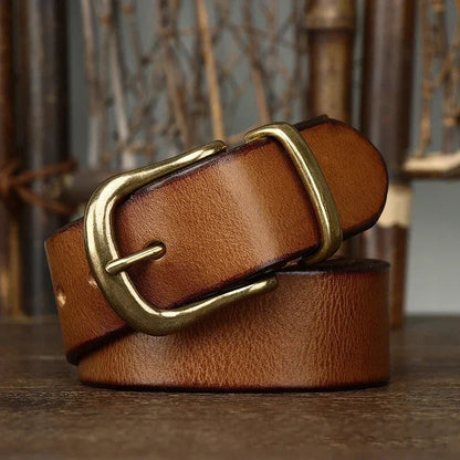 Montero Genuine Leather Brass Buckle Dress Belt