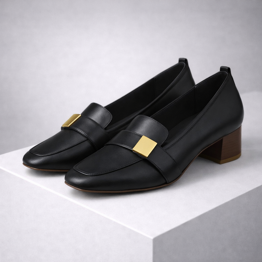 Women's Italian Leather Block Heels with Orthopedic Footbed
