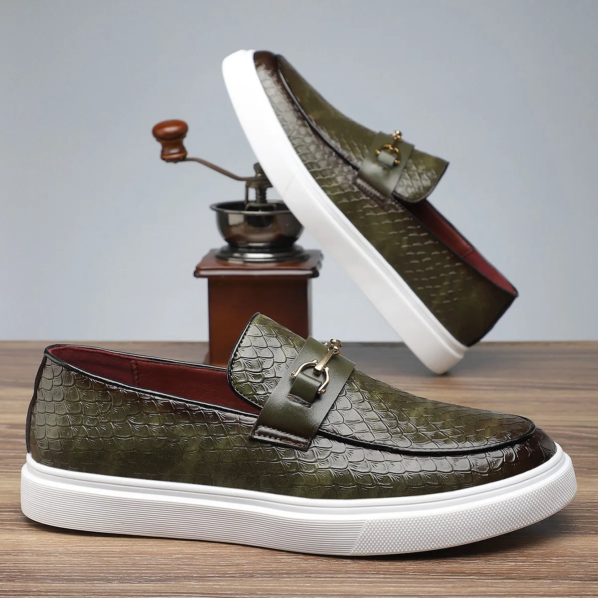 Men's Croc-Embossed Leather Horsebit Loafers