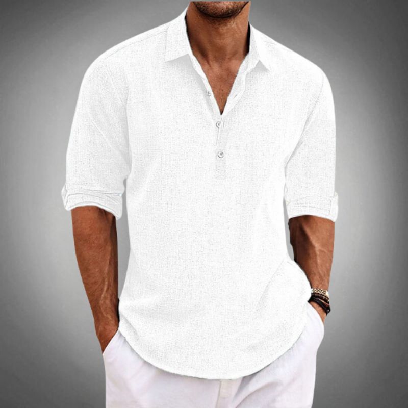 Men's V-Neck Button-Up Short Sleeve Shirt