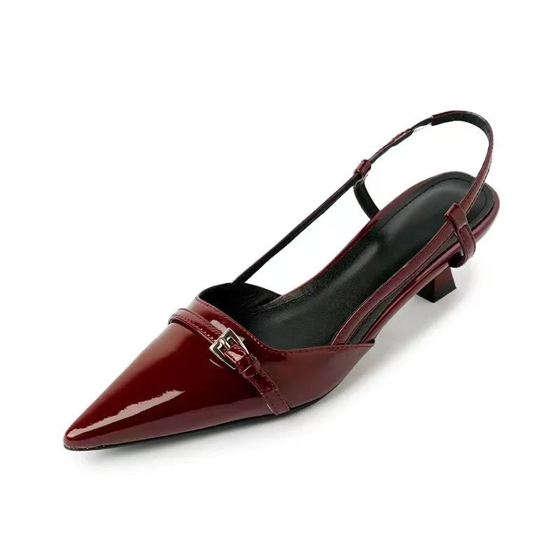 Women's Patent Leather Pointed-Toe Slingback Heels