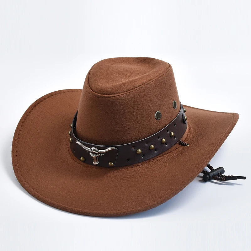Men's Suede Western Cowboy Hat with Chin Strap
