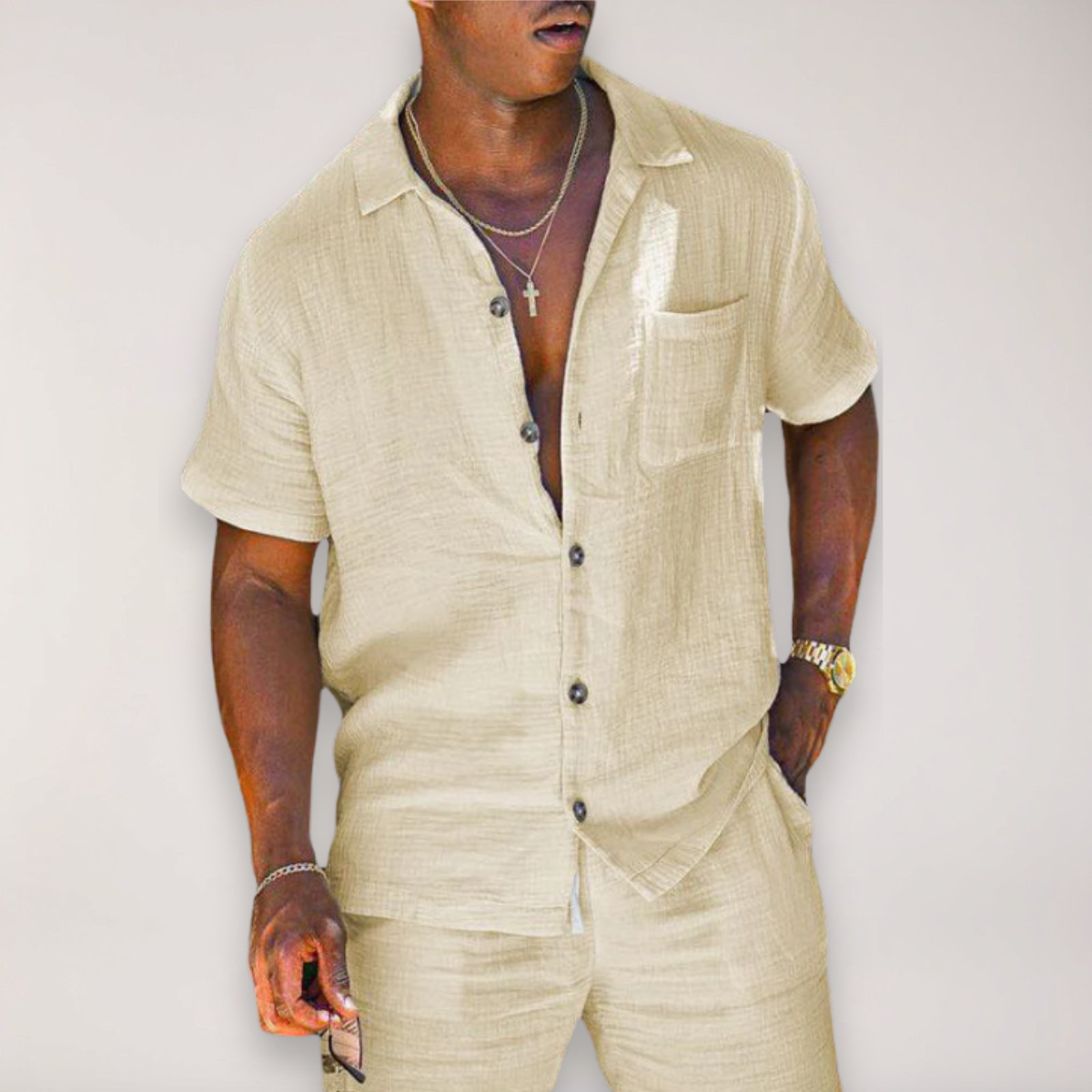 Men's Relaxed Two-Piece Linen Set – Summer Vacation Outfit