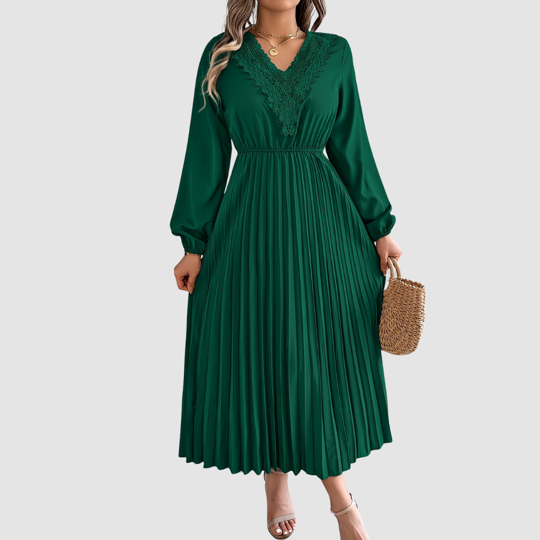 Lace V-Neck A-Line Midi Dress – Women's Fall Dress