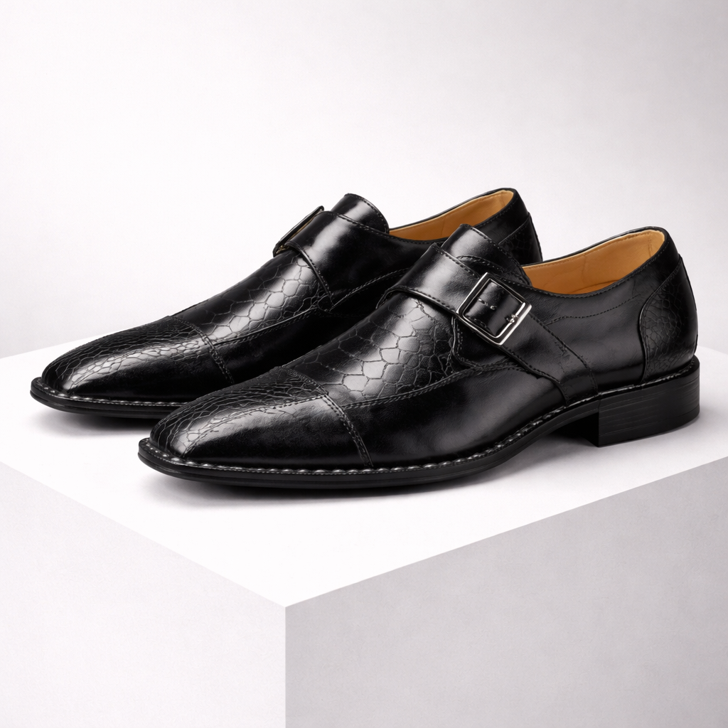 Dorian Croc-Embossed Leather Orthopedic Monk Strap Shoes