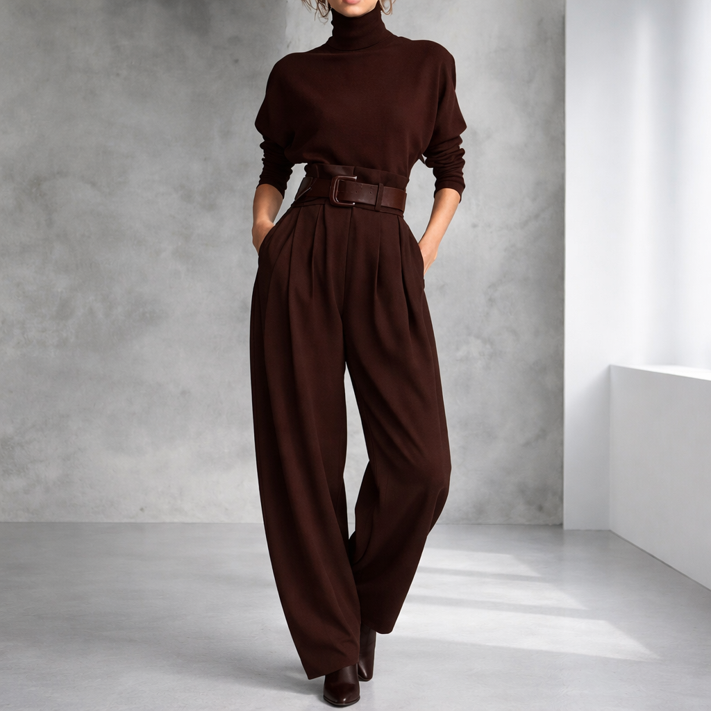 Women's Cotton Belted 2-Piece Set with Pockets