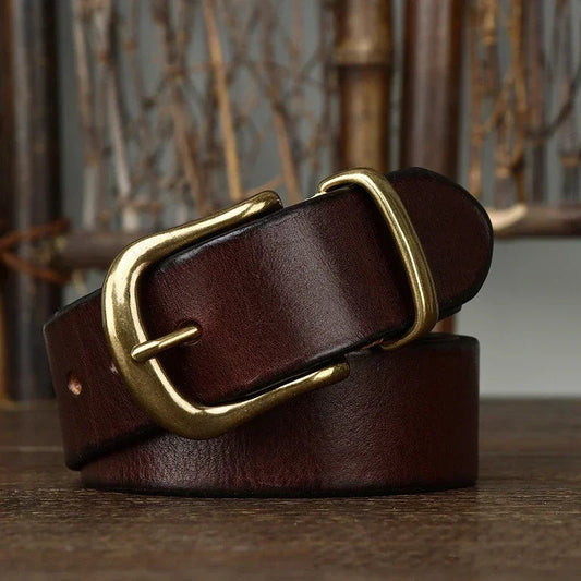 Montero Genuine Leather Brass Buckle Dress Belt