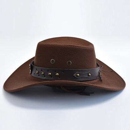 Men's Suede Western Cowboy Hat with Chin Strap