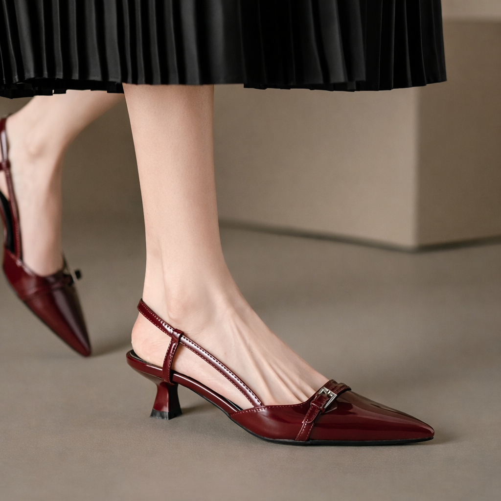 Women's Patent Leather Pointed-Toe Slingback Heels