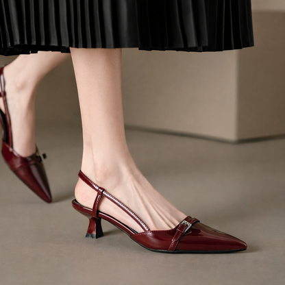 Women's Patent Leather Pointed-Toe Slingback Heels