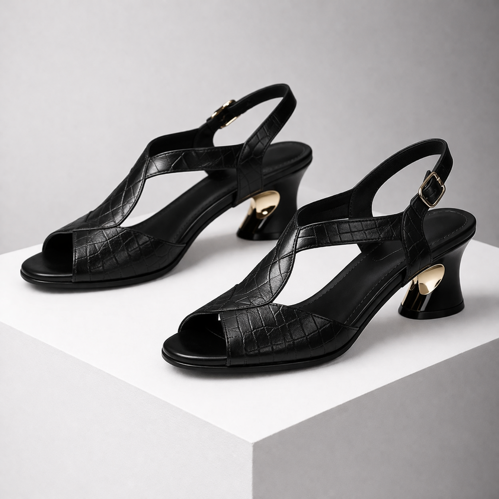 Women's Italian Leather Block Heel Sandals