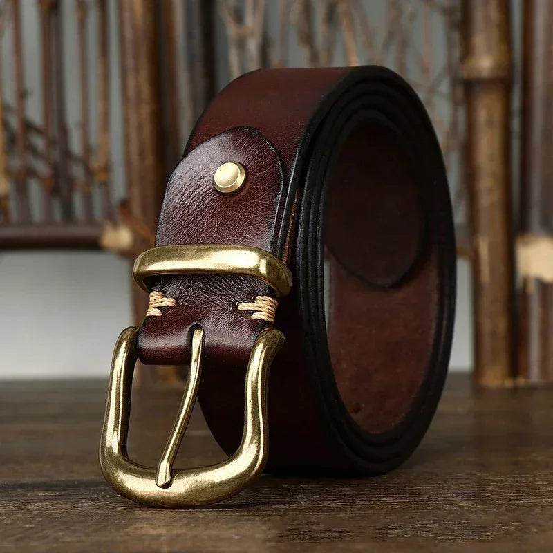 Montero Genuine Leather Brass Buckle Dress Belt