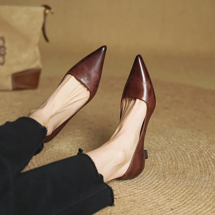 Women's Pointed-Toe Leather Pumps – Formal Heels