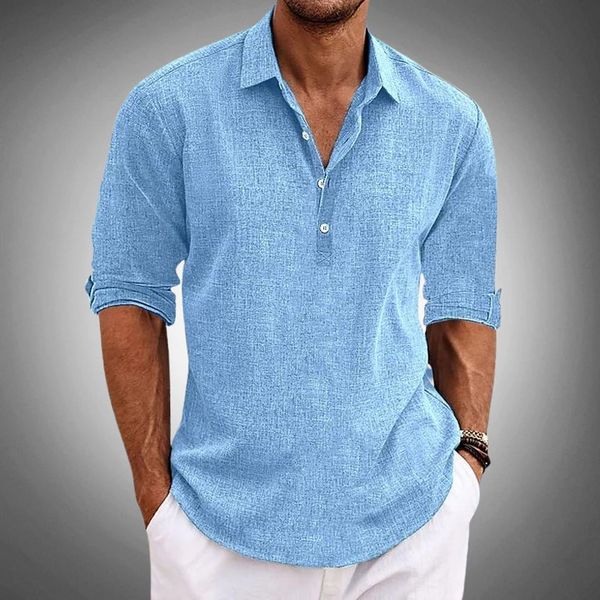 Men's V-Neck Button-Up Short Sleeve Shirt