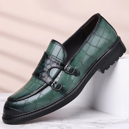 Calvaro Croc-Embossed Leather Double Monk Strap Orthopedic Shoes