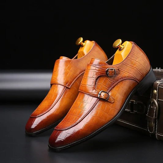 Men's Genuine Leather Monk Strap Orthopedic Dress Shoes