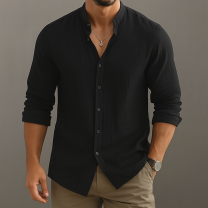 Men's Linen Band Collar Shirt