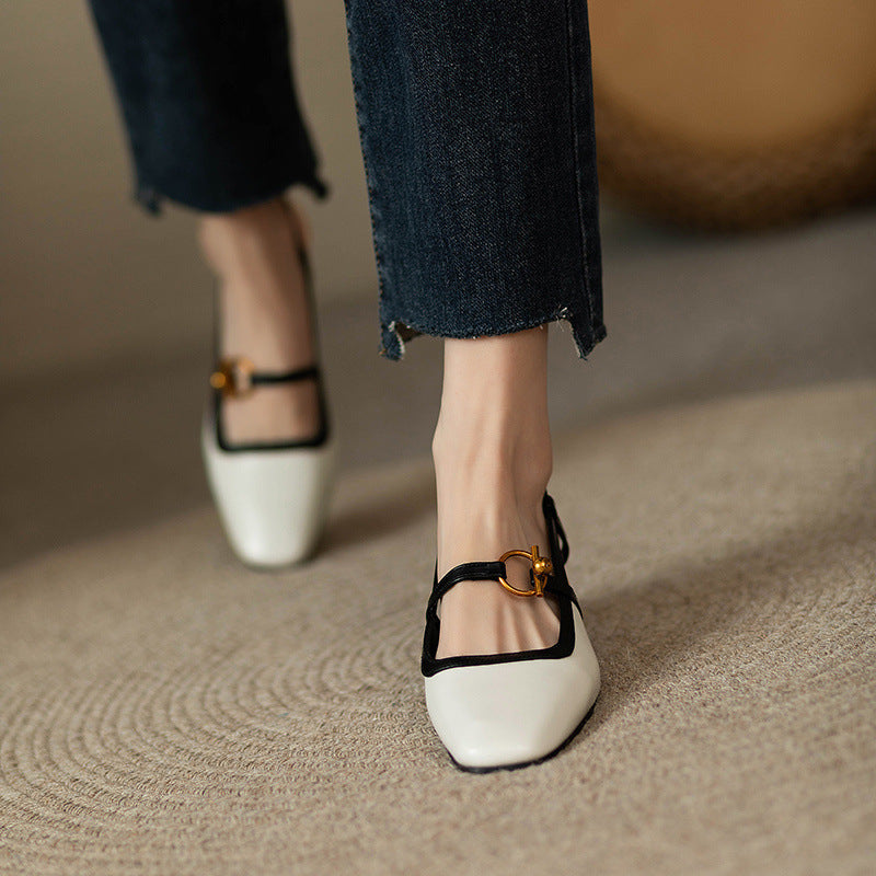 Women's Italian Leather Block Heels with Buckle