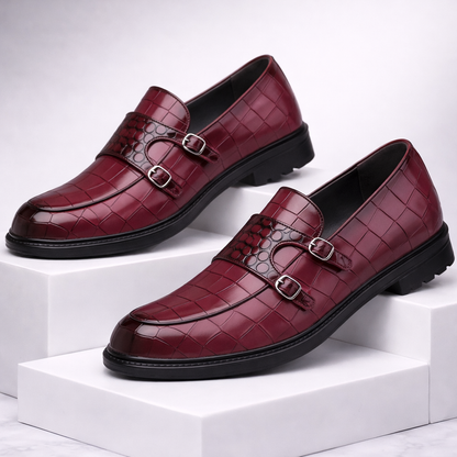 Calvaro Croc-Embossed Leather Double Monk Strap Orthopedic Shoes