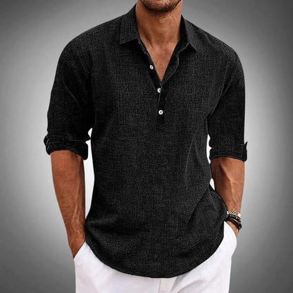Men's V-Neck Button-Up Short Sleeve Shirt