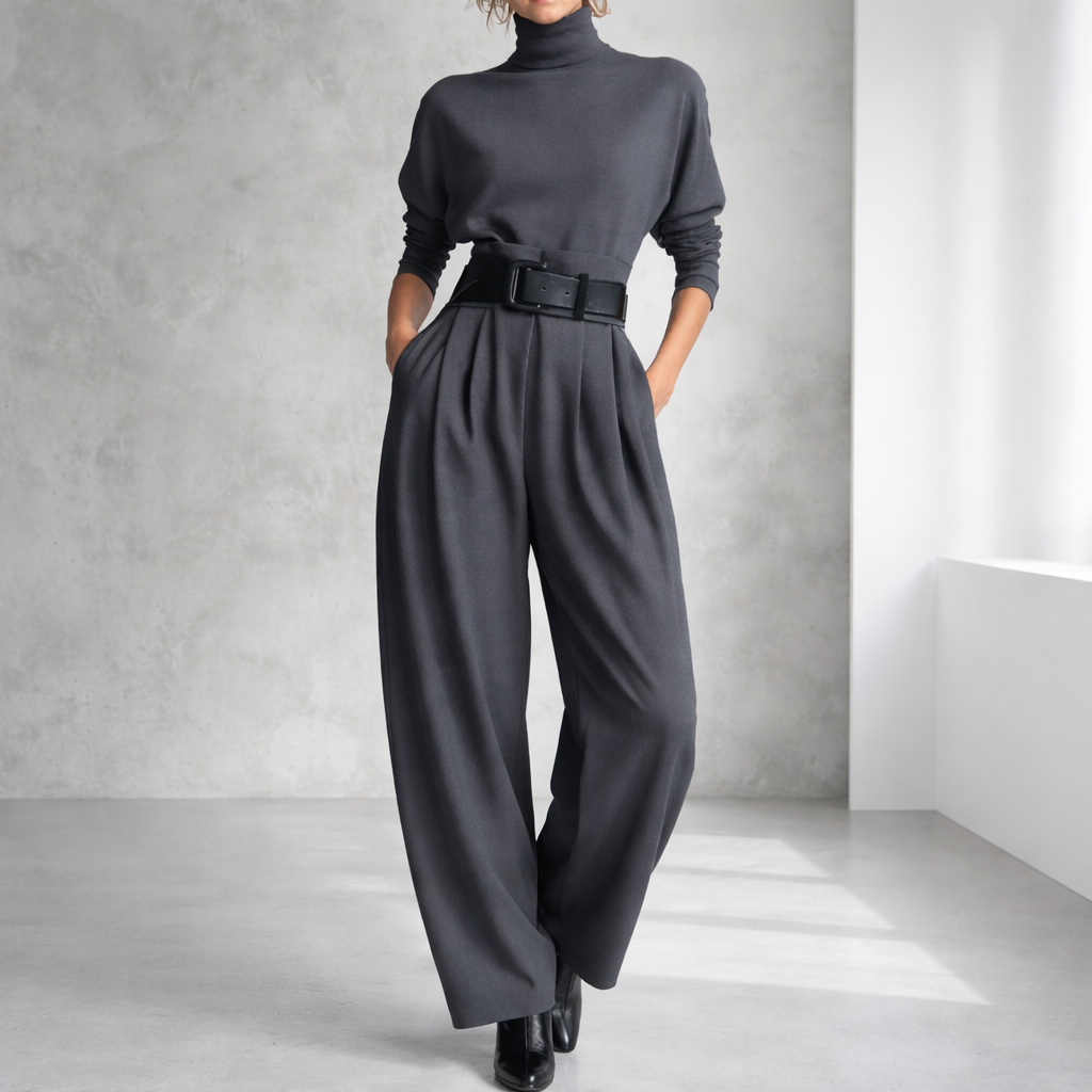 Women's Cotton Belted 2-Piece Set with Pockets