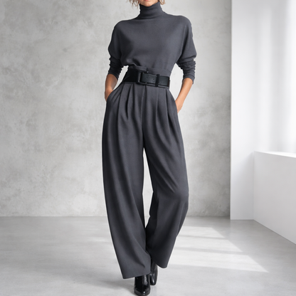 Women's Cotton Belted 2-Piece Set with Pockets