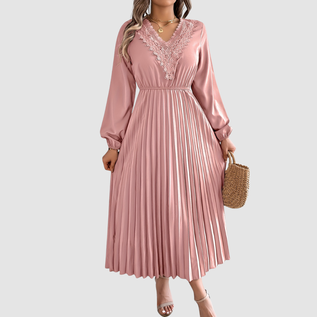 Lace V-Neck A-Line Midi Dress – Women's Fall Dress