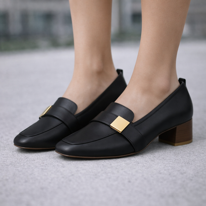 Women's Italian Leather Block Heels with Orthopedic Footbed