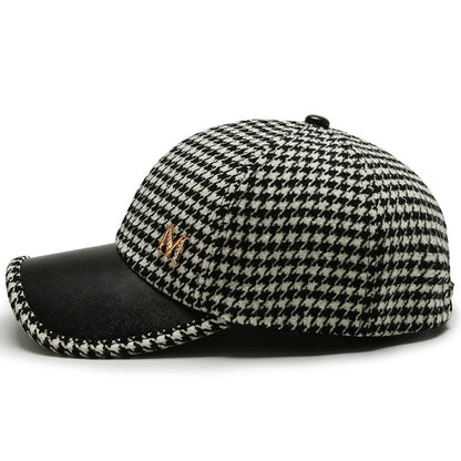 Men's Houndstooth Leather Brim Adjustable Cap