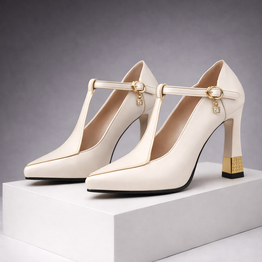 Women's Genuine Leather Block Heels with Buckle