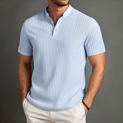Men's Linen Band Collar Popover Shirt