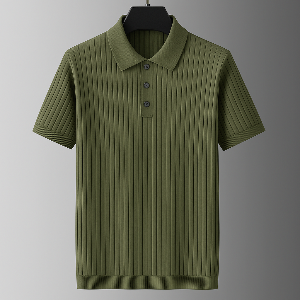Men's Ribbed Knit Cotton Polo Shirt