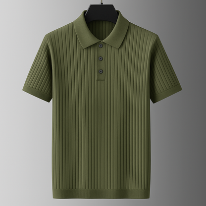 Men's Ribbed Knit Cotton Polo Shirt