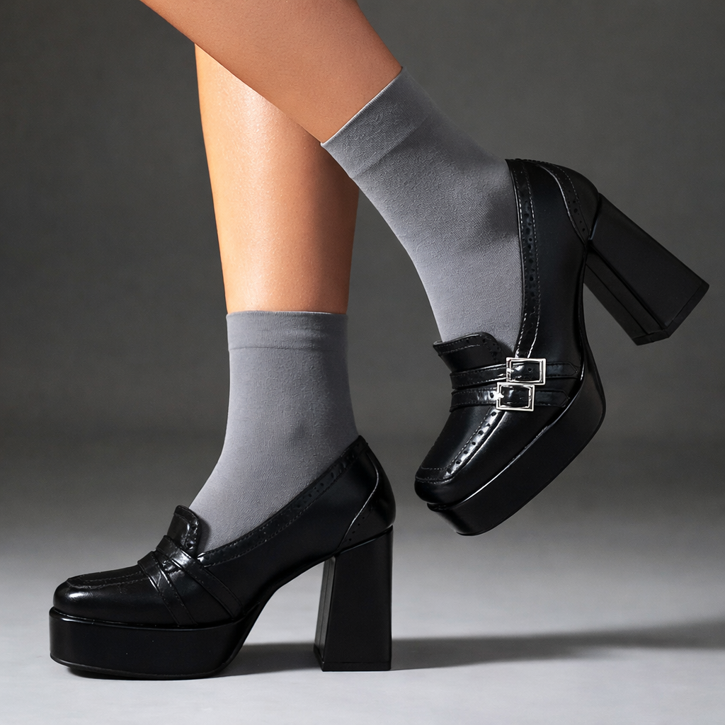 Women's Genuine Leather Block Heels with Buckle Strap