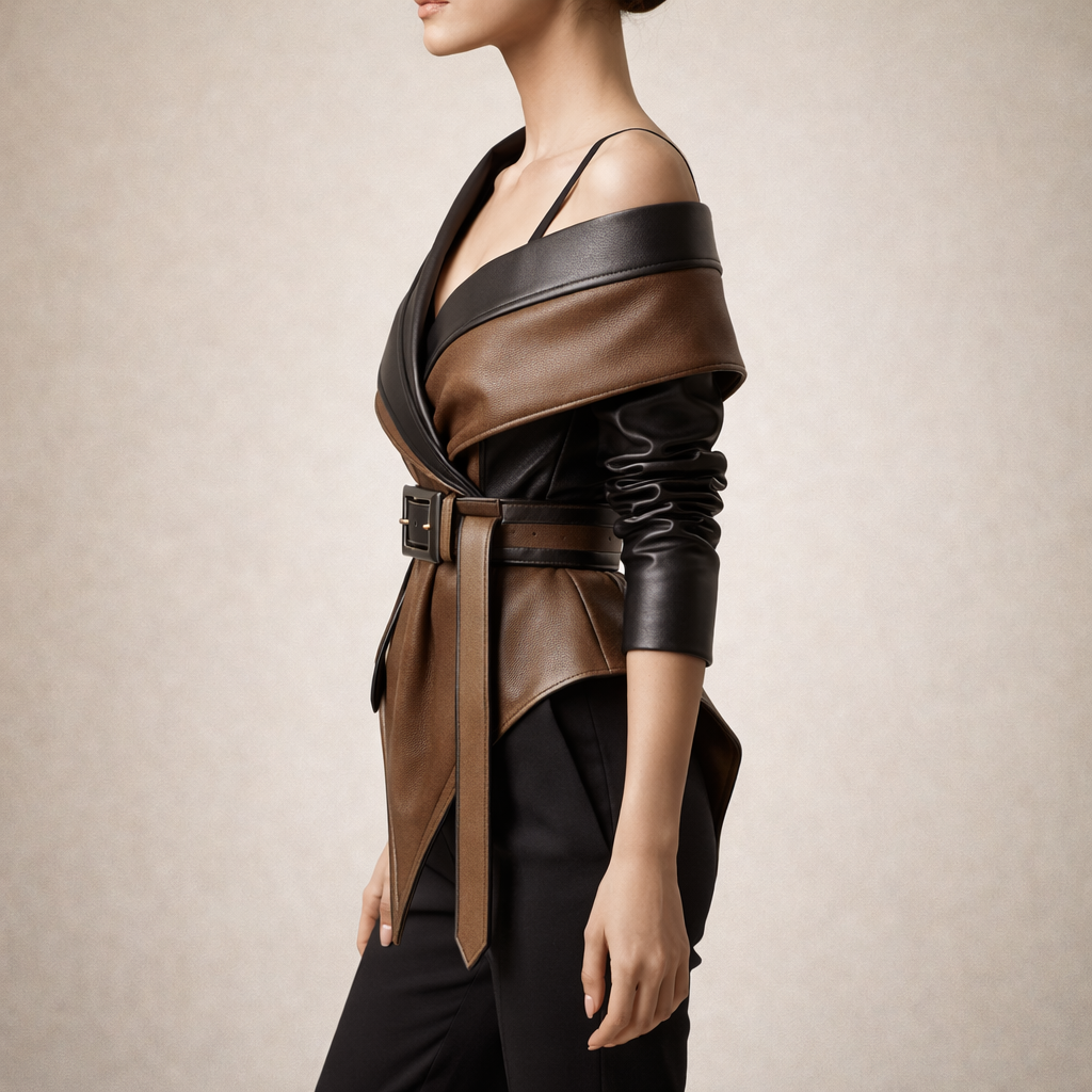 Women's Full-Grain Leather Belted Jacket